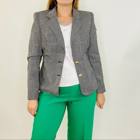 Escada Houndstooth Green Gold 2 Button Blazer - Picture 6 of 14